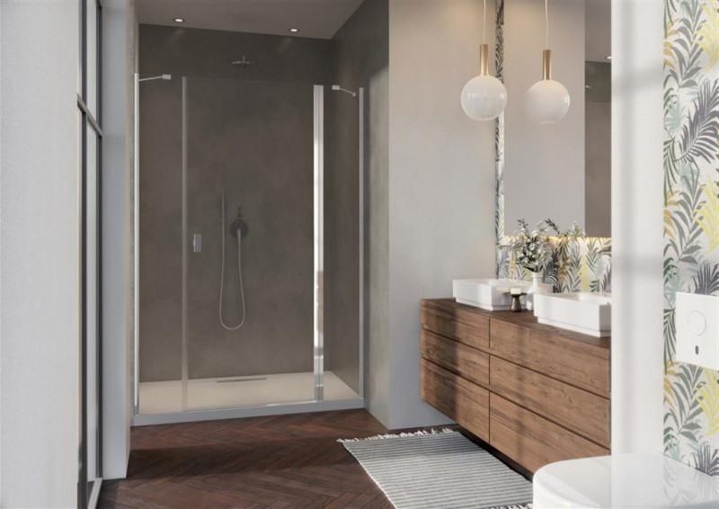 Radaway Nes 8 DWJS drzwi wnękowe wahadłowe z polem stałym 140cm prawe chrom przeźroczyste Easy Clean 10084790-01-01R + 10084610-01-01