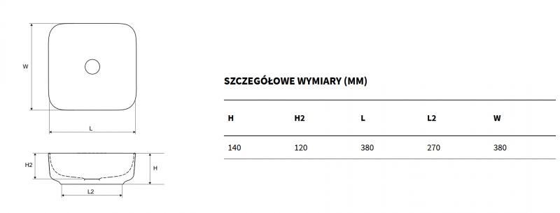 Actima Cori 38 umywalka nablatowa 38x38 biały CEAC.2201.WH