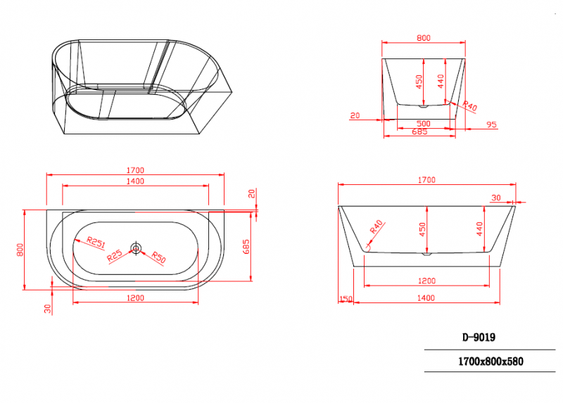 Corsan Mono wanna wolnostojąca przyścienna 170x80 biała E-029XL