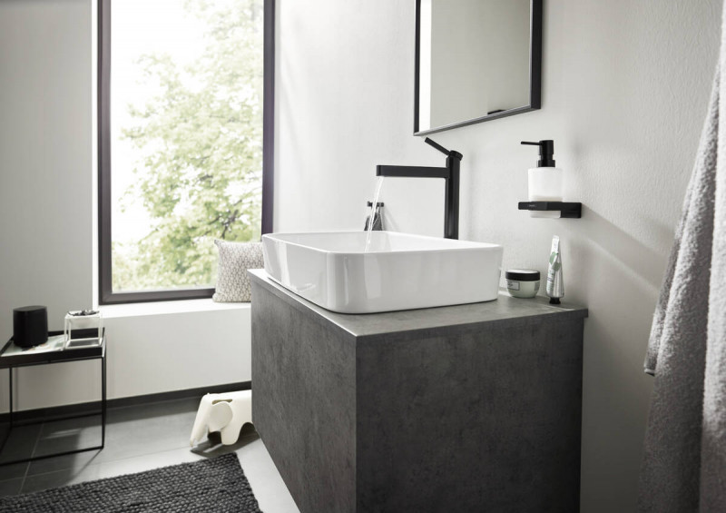 Hansgrohe FinishPlus Finoris 260 bateria umywalkowa wysoka z korkiem klik-klak czarny matowy 76070670
