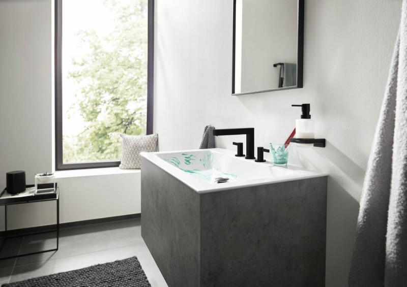 Hansgrohe FinishPlus Finoris 110 bateria umywalkowa 3-otworowa z korkiem klik-klak czarny matowy 76033670