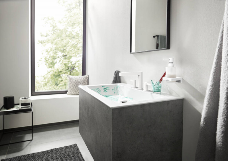 Hansgrohe FinishPlus Finoris 110 bateria umywalkowa 3-otworowa z korkiem klik-klak biały matowy 76033700