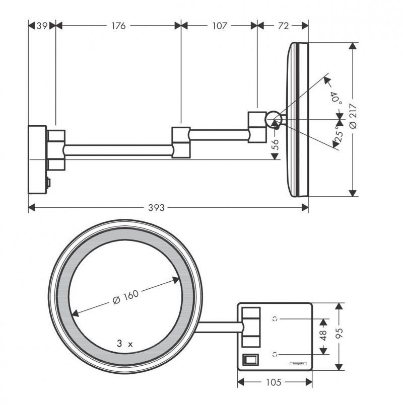 Hansgrohe AddStoris lusterko kosmetyczne z oświetleniem LED czarny matowy 41790670