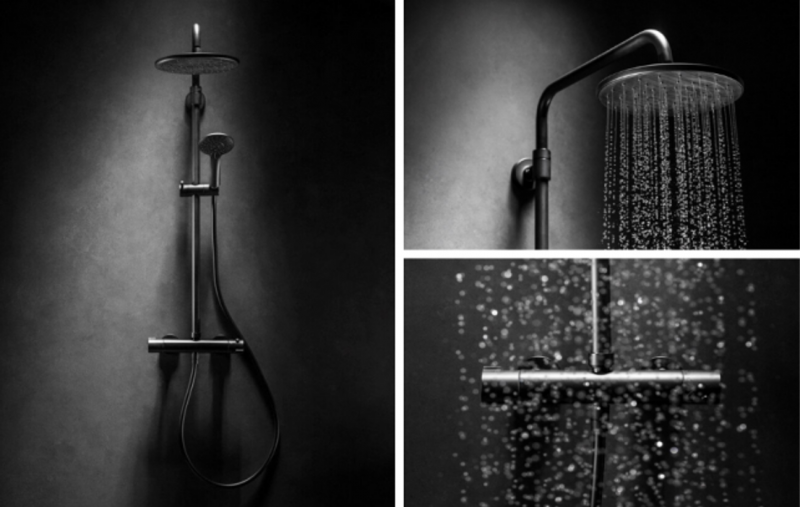 KFA Moza Black termostatyczny zestaw prysznicowy z deszczownicą 22,5x22,5 czarny 5736-910-81