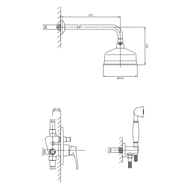 Omnires Art Deco system podtynkowy kompletny chrom SYSAD25CR