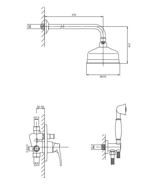 Omnires Art Deco system podtynkowy kompletny mosiądz antyczny SYSAD28ORB