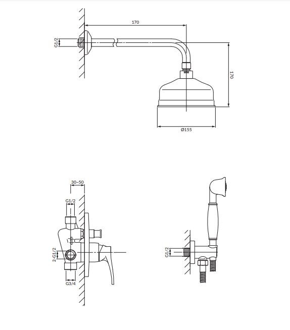 Omnires Art Deco system podtynkowy kompletny złoty SYSAD27GL