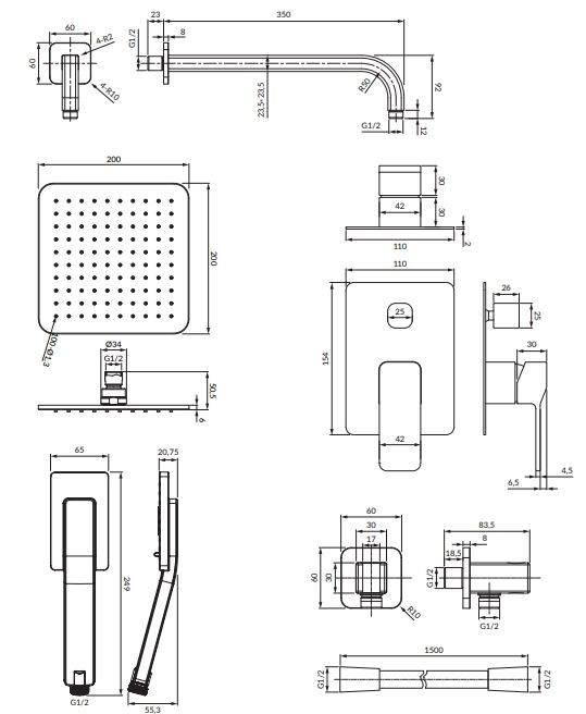 Omnires Slide komplet system prysznicowy podtynkowy grafit SYSSL12GR