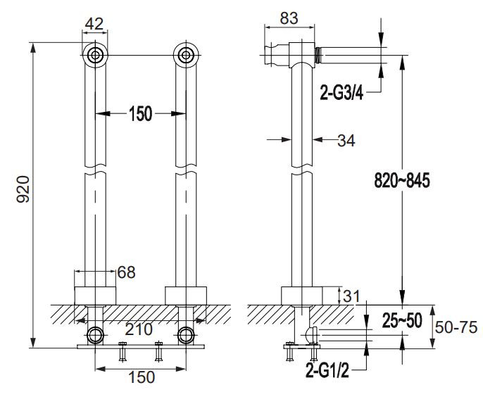 Omnires uniwersalne nogi do baterii miedź antyczna 8819ORB
