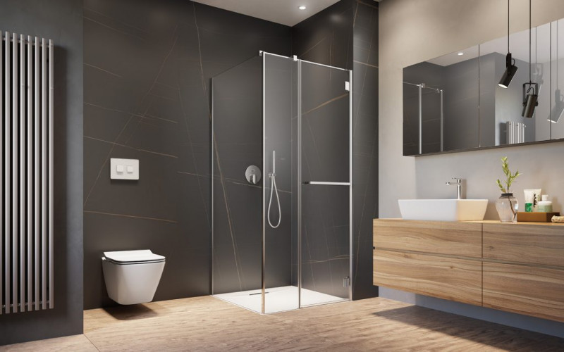 Radaway Carena KDJ kabina prosotkątna 100x80 drzwi otwierane prawe 100 + ścianka 80 chrom przeźroczyste Easy Clean 134432-01-01NR