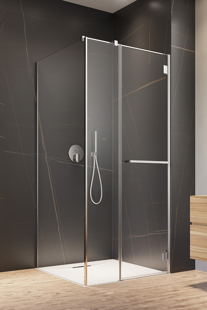 Radaway Carena KDJ kabina prosotkątna 100x80 drzwi otwierane prawe 100 + ścianka 80 chrom przeźroczyste Easy Clean 134432-01-01NR