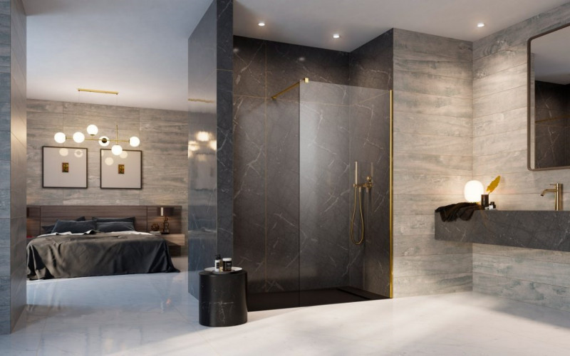 Radaway Modo New Gold II kabina typu Walk-In 95 cm L/P złoty przeźroczyste Easy Clean 389095-09-01