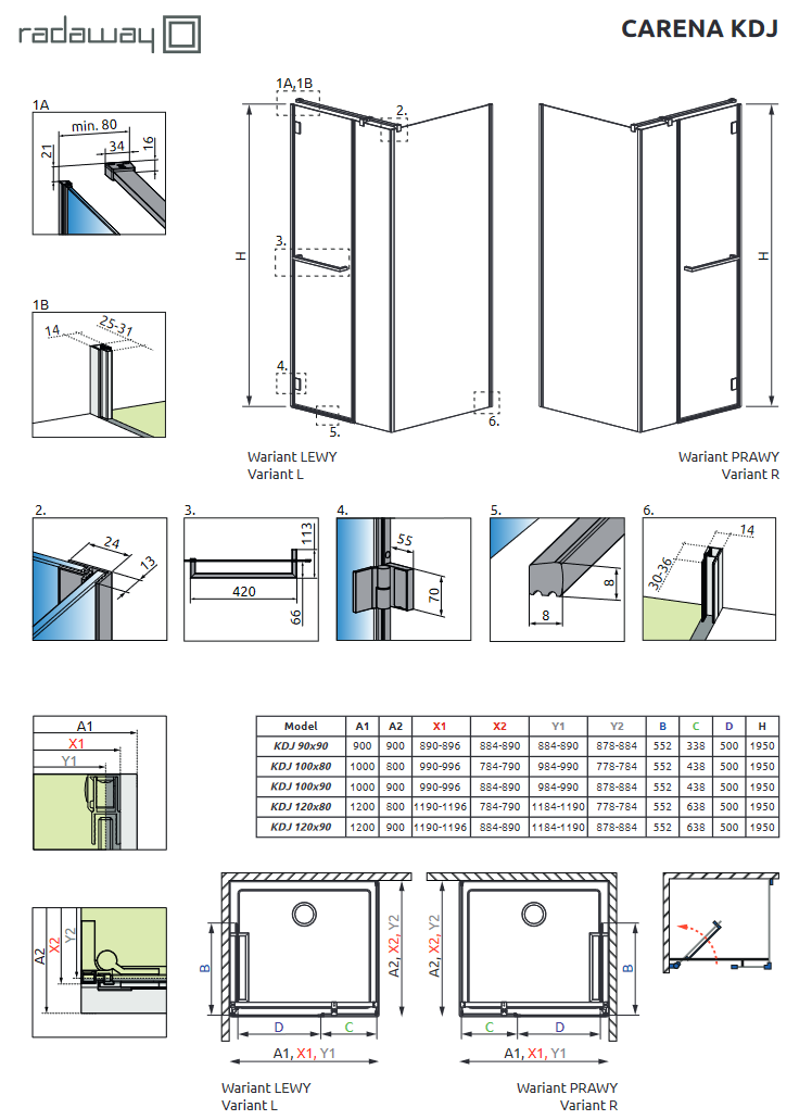 Radaway Carena KDJ kabina kwadratowa 90x90 drzwi otwierane prawe 90 + ścianka 90 chrom przeźroczyste Easy Clean 134402-01-01NR