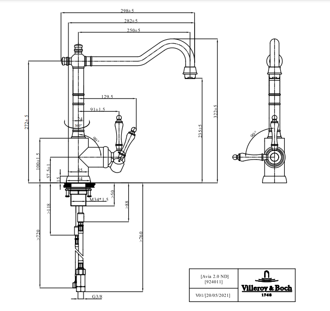 Villeroy&Boch Avia 2.0 bateria kuchenna retro złoty matowy 92400003