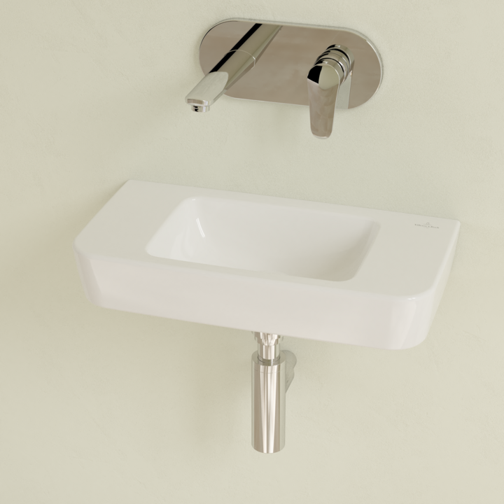 Villeroy&Boch O.Novo umywalka wisząca mała bez otworu na baterię bez przelewu 50x25 cm biała Weiss Alpin CeramicPlus 434253R1