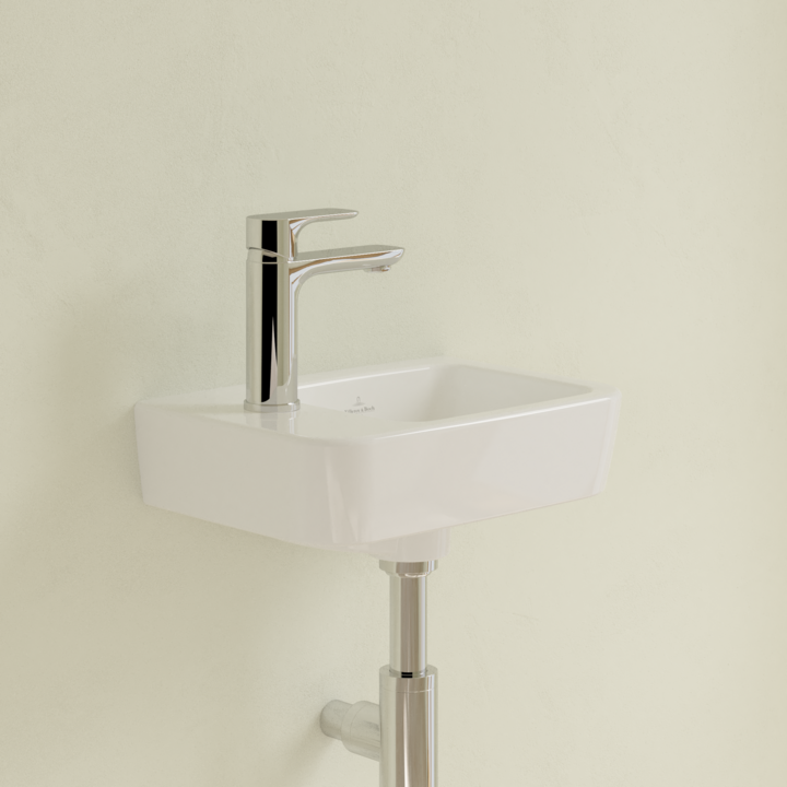 Villeroy&Boch O.Novo umywalka wisząca asymetryczna bez przelewu 36x25 cm biała Weiss Alpin CeramicPlus 434237R1