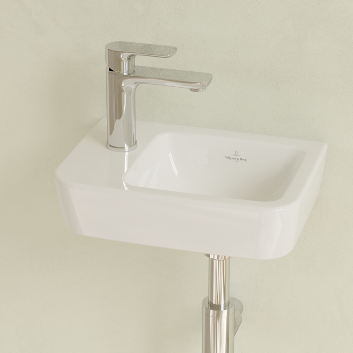 Villeroy&Boch O.Novo umywalka wisząca asymetryczna bez przelewu 36x25 cm biała Weiss Alpin CeramicPlus 434237R1