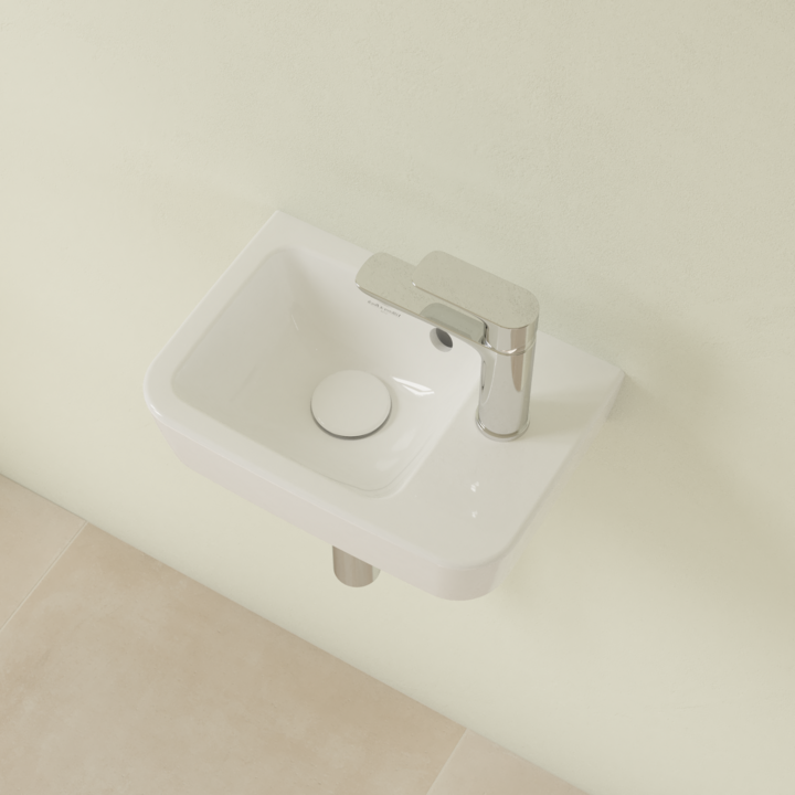 Villeroy&Boch O.Novo umywalka wisząca asymetryczna z przelewem 36x25 cm biała Weiss Alpin CeramicPlus 434336R1