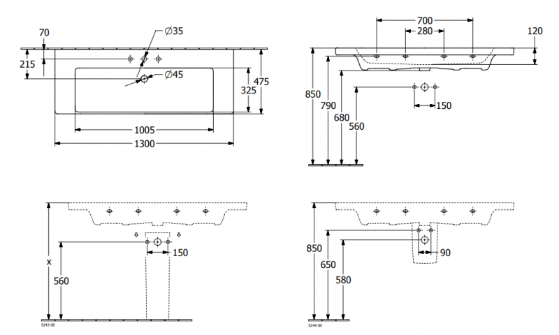 Villeroy&Boch Subway 3.0 umywalka meblowa 130x47 cm z 1 otworem z przelewem weiss alpin CeramicPlus 4A70D5R1
