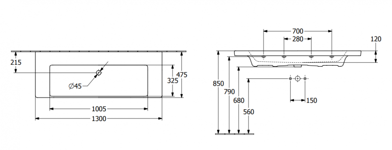 Villeroy&Boch Subway 3.0 umywalka meblowa 130x47 cm z bez otworu bez przelewu weiss alpin CeramicPlus 4A70D3R1