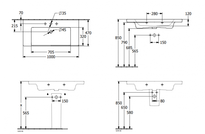 Villeroy&Boch Subway 3.0 umywalka meblowa 100x47 cm bez otworu i bez przelewu weiss alpin 4A70A301