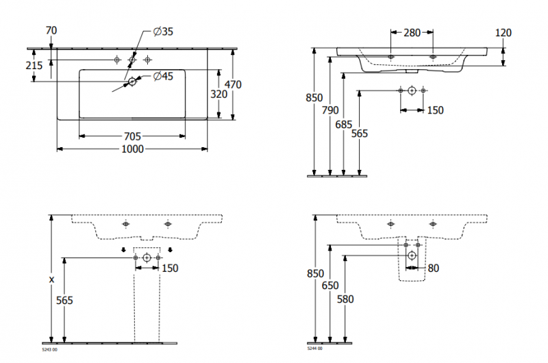 Villeroy&Boch Subway 3.0 umywalka meblowa 100x47 cm z otworem z przelewem weiss alpin CeramicPlus 4A70A5R1