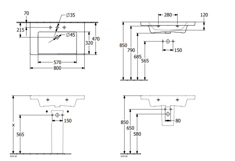 Villeroy&Boch Subway 3.0 umywalka meblowa 80x47 cm bez otworu weiss alpin CeramicPlus 4A7083R1