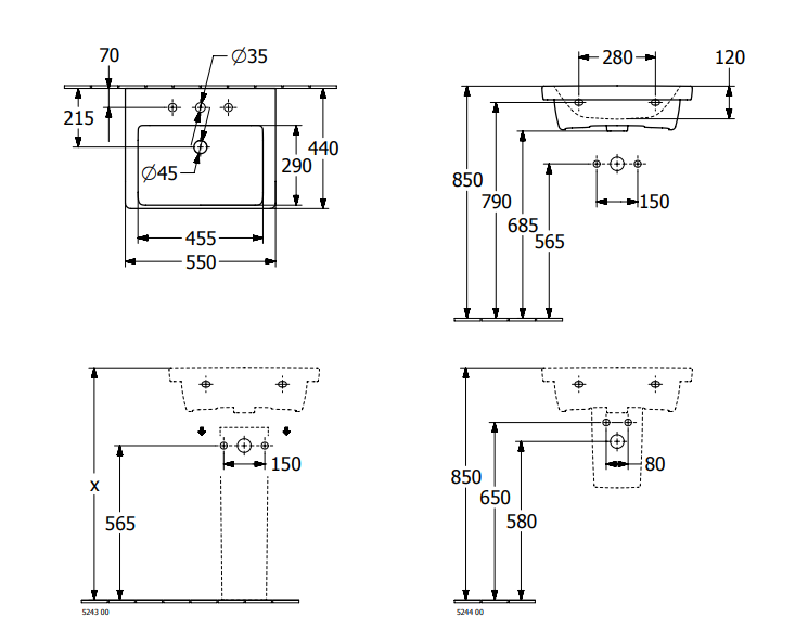 Villeroy&Boch Subway 3.0 umywalka wisząca 55x44 cm bez otworu Weiss Alpin 4A705801