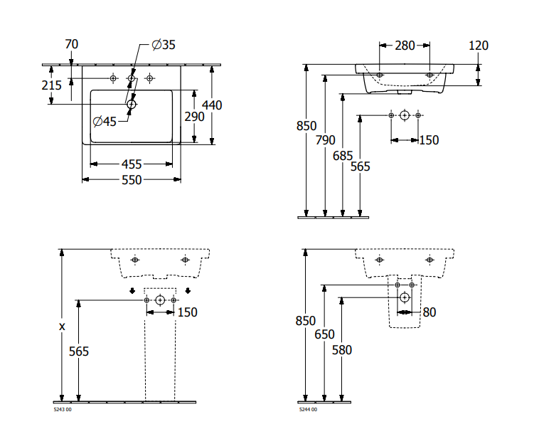 Villeroy&Boch Subway 3.0 umywalka wisząca 55x44 cm bez przelewu Weiss Alpin 4A705601
