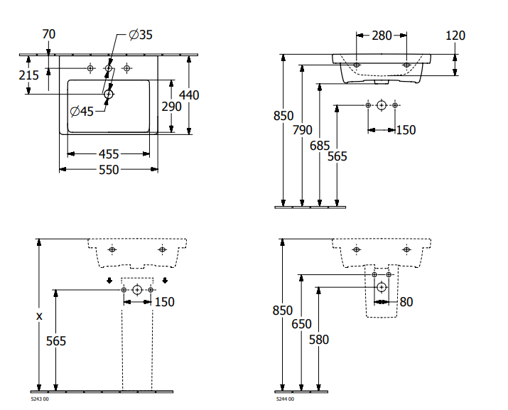 Villeroy&Boch Subway 3.0 umywalka meblowa 55x44 cm bez otworu Weiss Alpin CeramicPlus 4A70F6R1