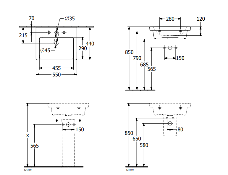 Villeroy&Boch Subway 3.0 umywalka meblowa 55x44 cm bez przelewu Weiss Alpin 4A70F501