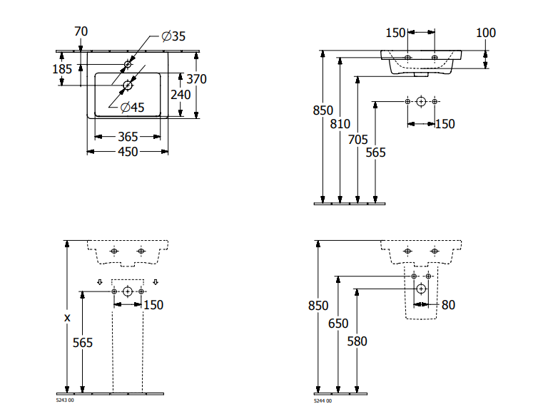 Villeroy&Boch Subway 3.0 umywalka meblowa 45x37 cm bez przelewu Weiss Alpin 4370FL01