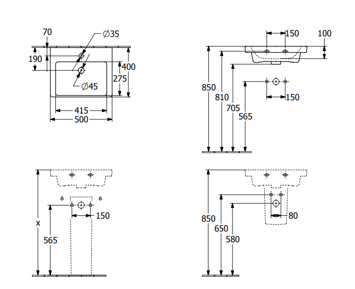 Villeroy&Boch Subway 3.0 umywalka meblowa 50x40 cm bez przelewu Weiss Alpin 4370FG01