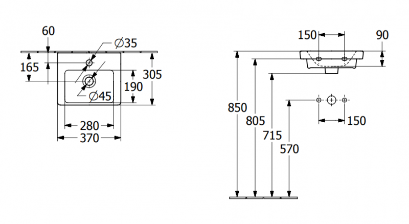Villeroy&Boch Subway 3.0 umywalka meblowa 37x30,5 cm bez przelewu Weiss Alpin 43703801