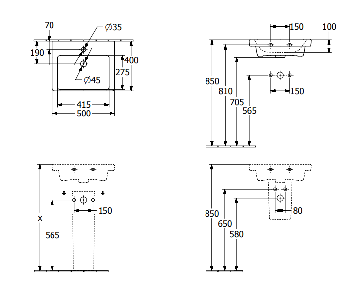 Villeroy&Boch Subway 3.0 umywalka wisząca 50x40 cm bez przelewu Weiss Alpin 43705101