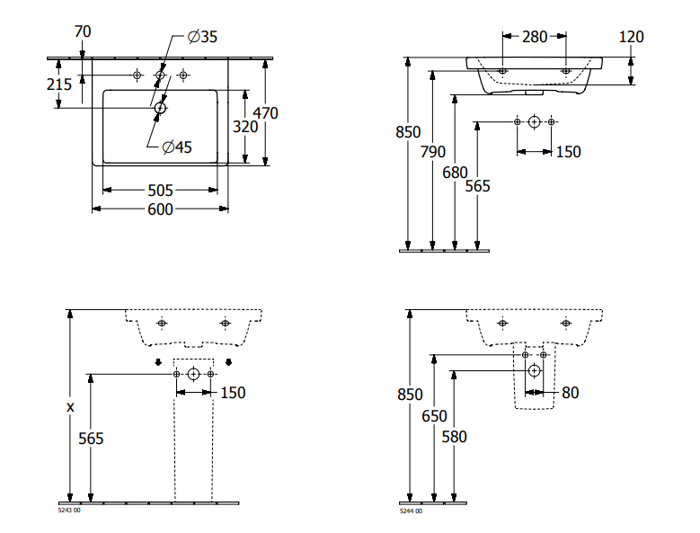 Villeroy&Boch Subway 3.0 umywalka meblowa 60X47 cm bez otworu weiss alpin CeramicPlus 4A7063R1