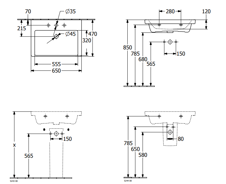 Villeroy&Boch Subway 3.0 umywalka meblowa 65x47 cm bez otworu weiss alpin 4A706801