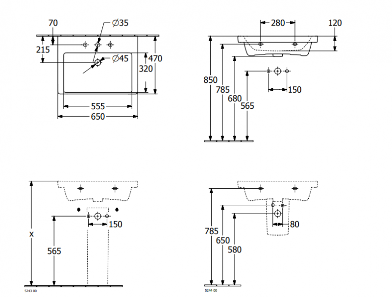 Villeroy&Boch Subway 3.0 umywalka meblowa 65x47 cm bez przelewu weiss alpin CeramicPlus 4A7066R1