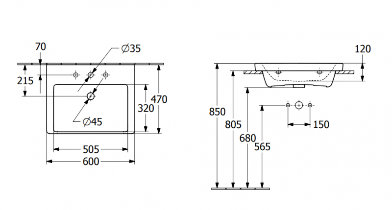 Villeroy&Boch Subway 3.0 umywalka meblowa szlifowana 60x47 cm bez otworu weiss alpin 4A706F01