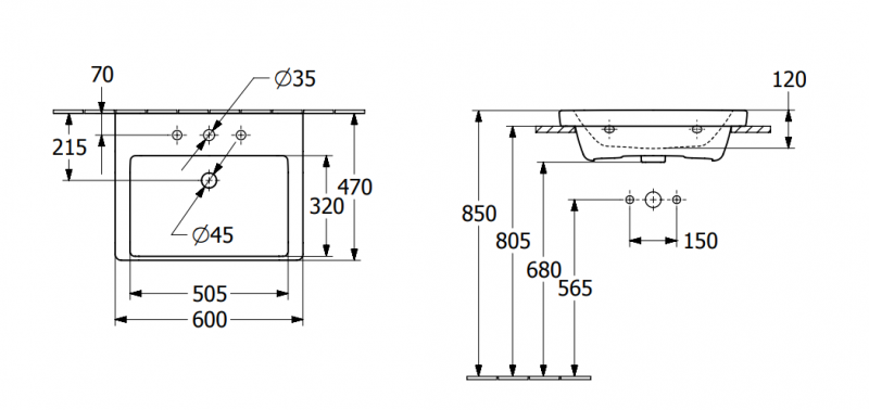 Villeroy&Boch Subway 3.0 umywalka meblowa szlifowana 60x47 cm z przelewem weiss alpin 4A706G01