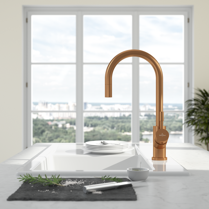 Villeroy&Boch Umbrella Flex bateria kuchenna z wyciąganą wylewką miedziany 92540004