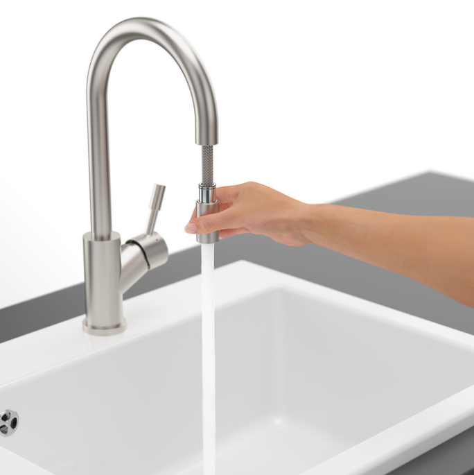 Villeroy&Boch Umbrella Flex bateria kuchenna z wyciąganą wylewką stal szczotkowana 925400LC