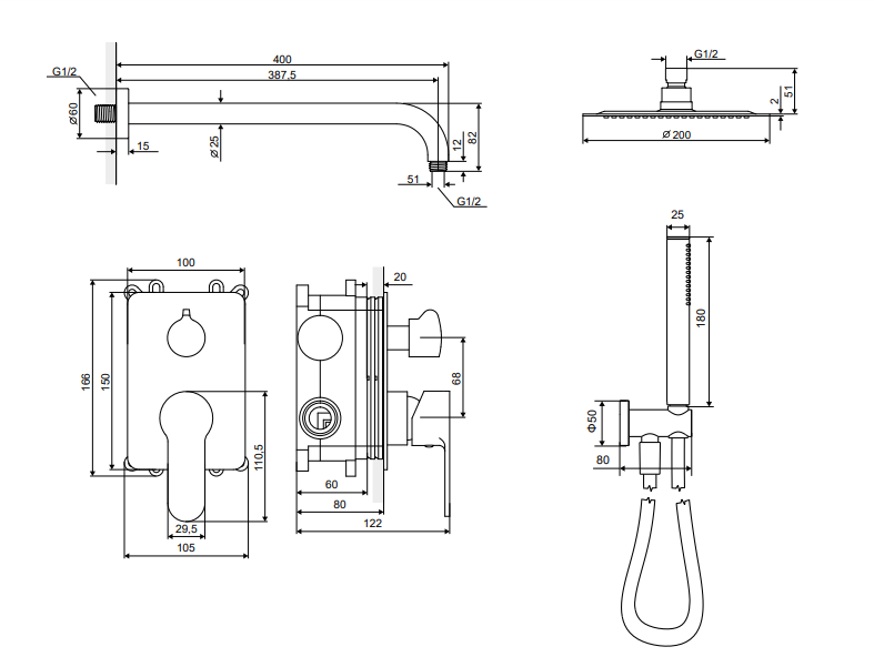 Excellent Oxalia zestaw prysznicowy podtynkowy z deszczownicą 20x20 chrom AREX.SET.9045CR