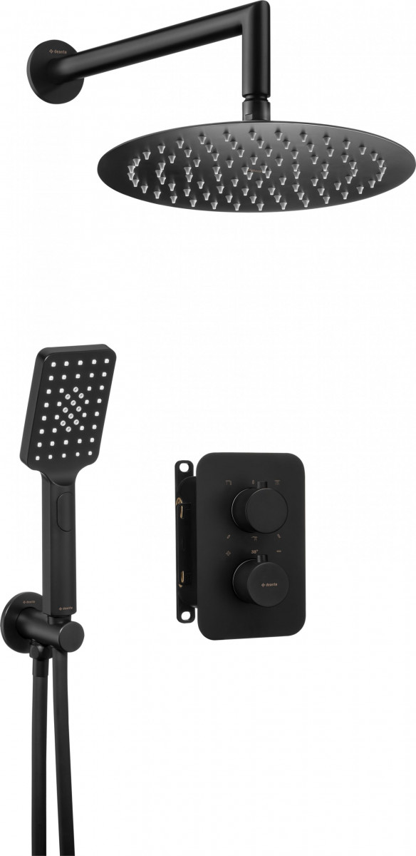 Deante Box Nero kompletny zestaw podtynkowy z termostatem i deszczownicą 30x30 czarny BXYZNEBT