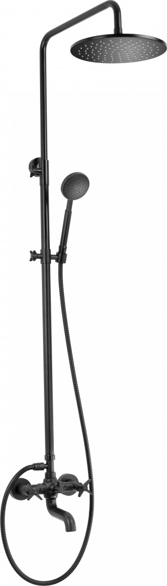 Deante Temisto Nero zestaw prysznicowy z deszczownicą 25x25 i wylewką wannową czarny matowy NACN1QT