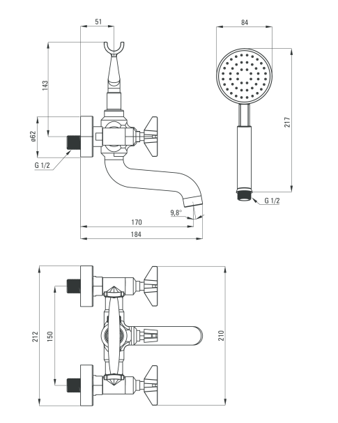 Deante Temisto Nero bateria wannowa ścienna czarny matowy BQTN11D