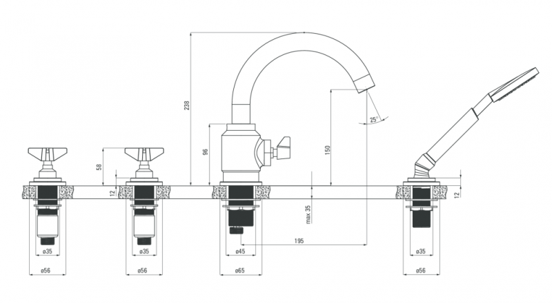 Deante Temisto Nero bateria wannowa 4-otworowa czarny matowy BQTN14D