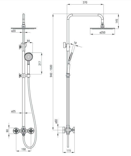Deante Temisto Nero zestaw prysznicowy z deszczownicą 25x25 czarny matowy NACN4QT