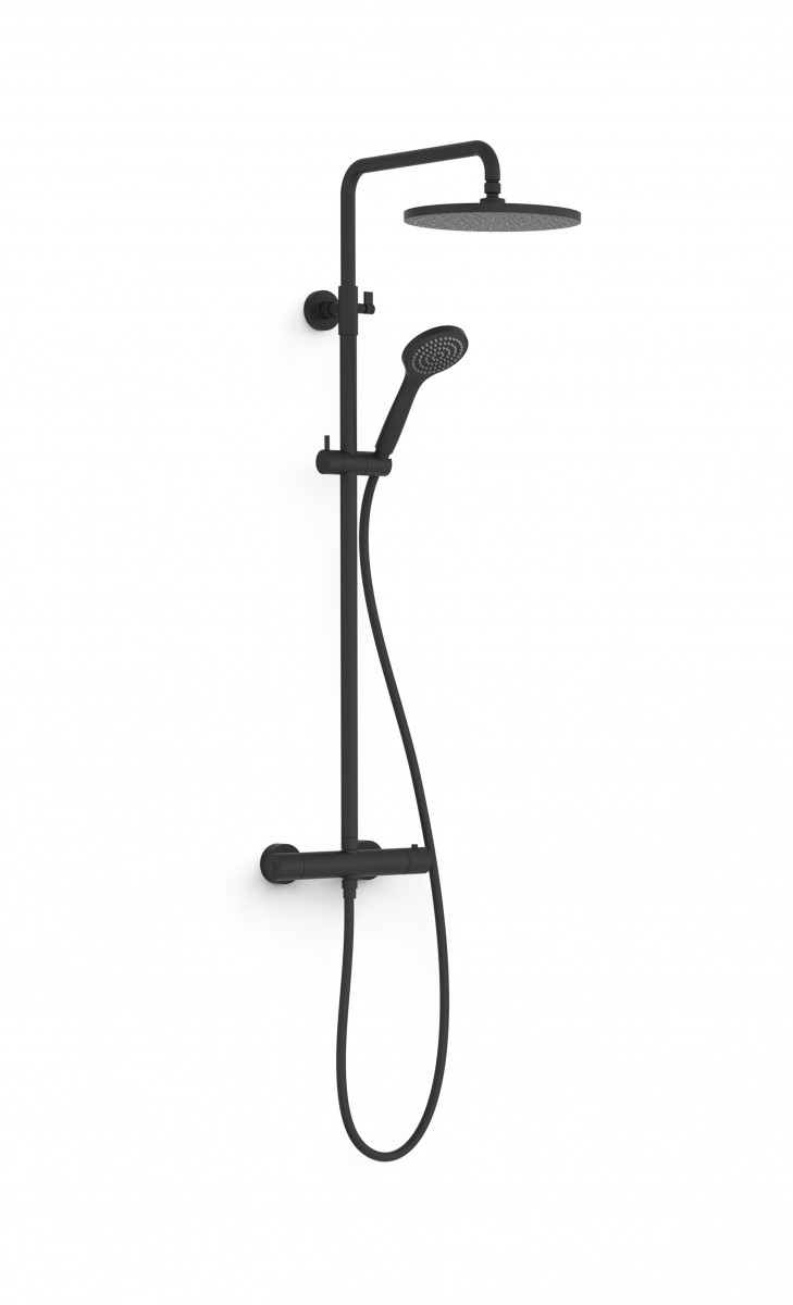 Tres Black Showers termostatyczny zestaw natryskowy z deszczownicą 25x25 czarny matowy 21639502NM