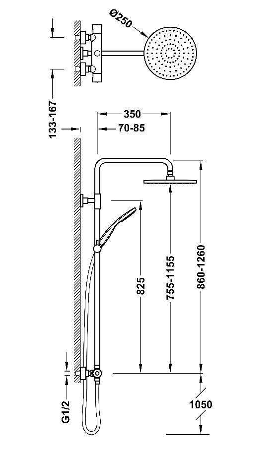 Tres Black Showers termostatyczny zestaw natryskowy z deszczownicą 25x25 czarny matowy 21639502NM